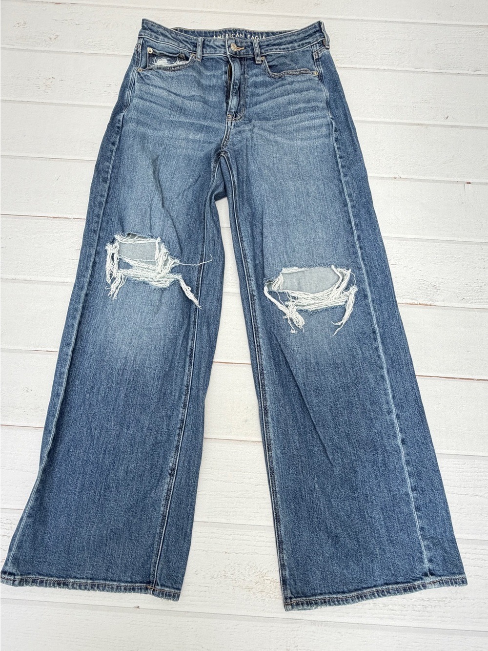 American Eagle Distressed Baggy Wide Leg Jeans 6 Skater Grunge